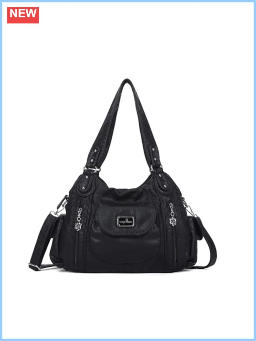 Large Faux Leather Hobo Tote with Multiple Pockets, Adjustable Strap